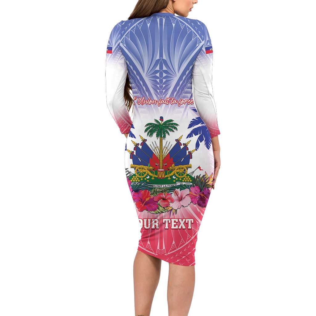Personalised Haiti Independence Day Long Sleeve Bodycon Dress Neg Maron Polynesian Style LT05