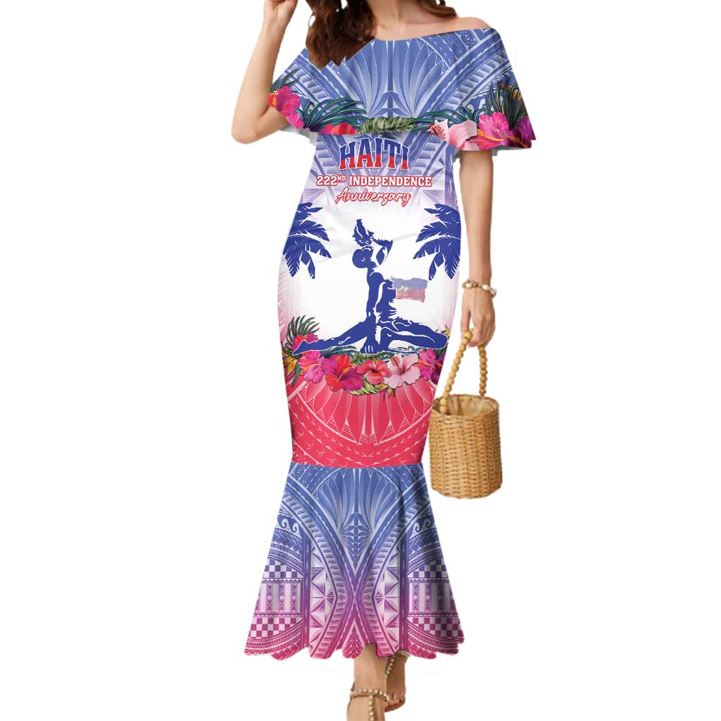 Personalised Haiti Independence Day Mermaid Dress Neg Maron Polynesian Style LT05 - Polynesian Pride