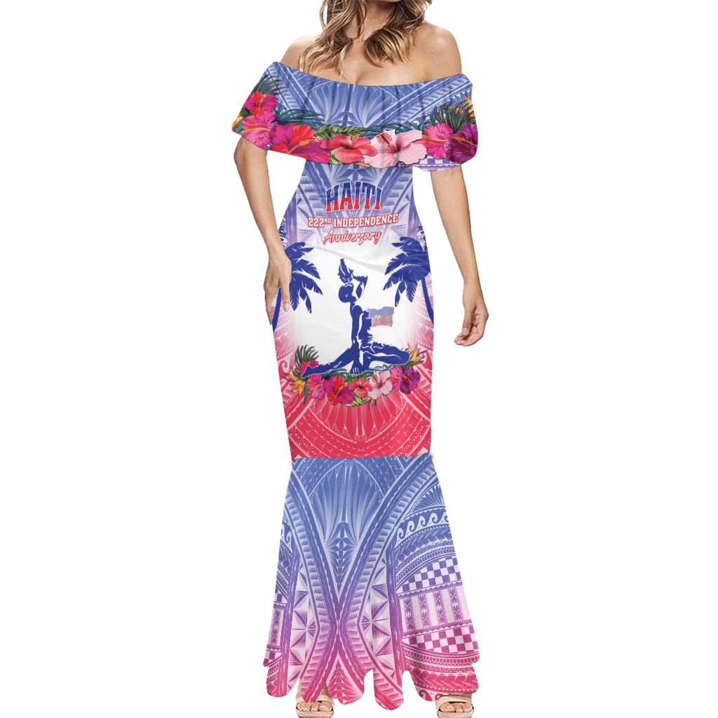 Personalised Haiti Independence Day Mermaid Dress Neg Maron Polynesian Style LT05 - Polynesian Pride