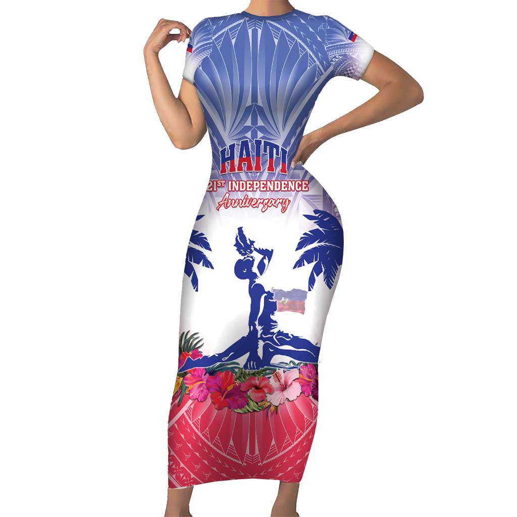 Personalised Haiti Independence Day Short Sleeve Bodycon Dress Neg Maron Polynesian Style LT05