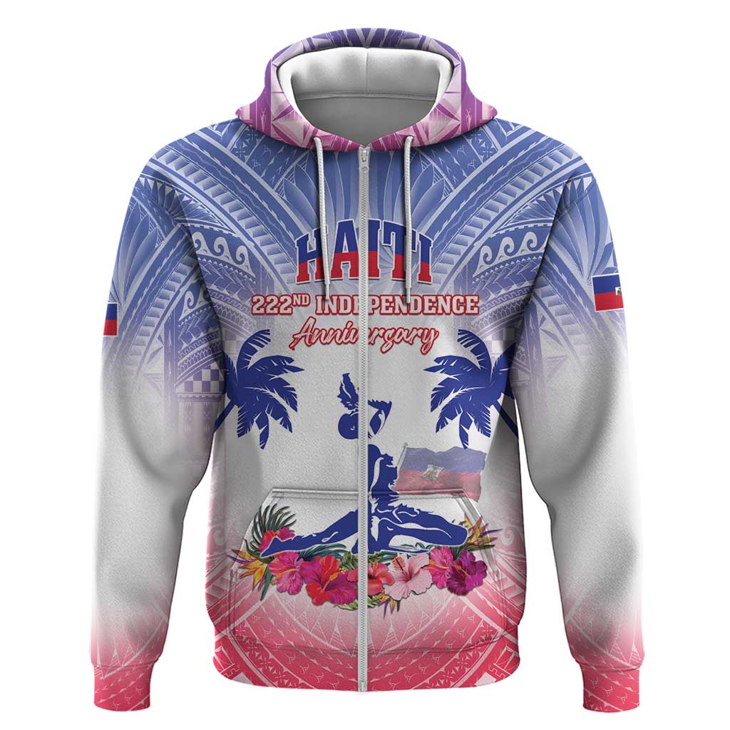 Personalised Haiti Independence Day Zip Hoodie Neg Maron Polynesian Style LT05 - Polynesian Pride