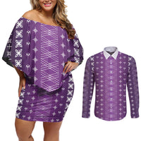 Purple Samoa Malu Tattoo Inspired Couples Matching Off Shoulder Short Dress and Long Sleeve Button Shirt LT05 Purple - Polynesian Pride