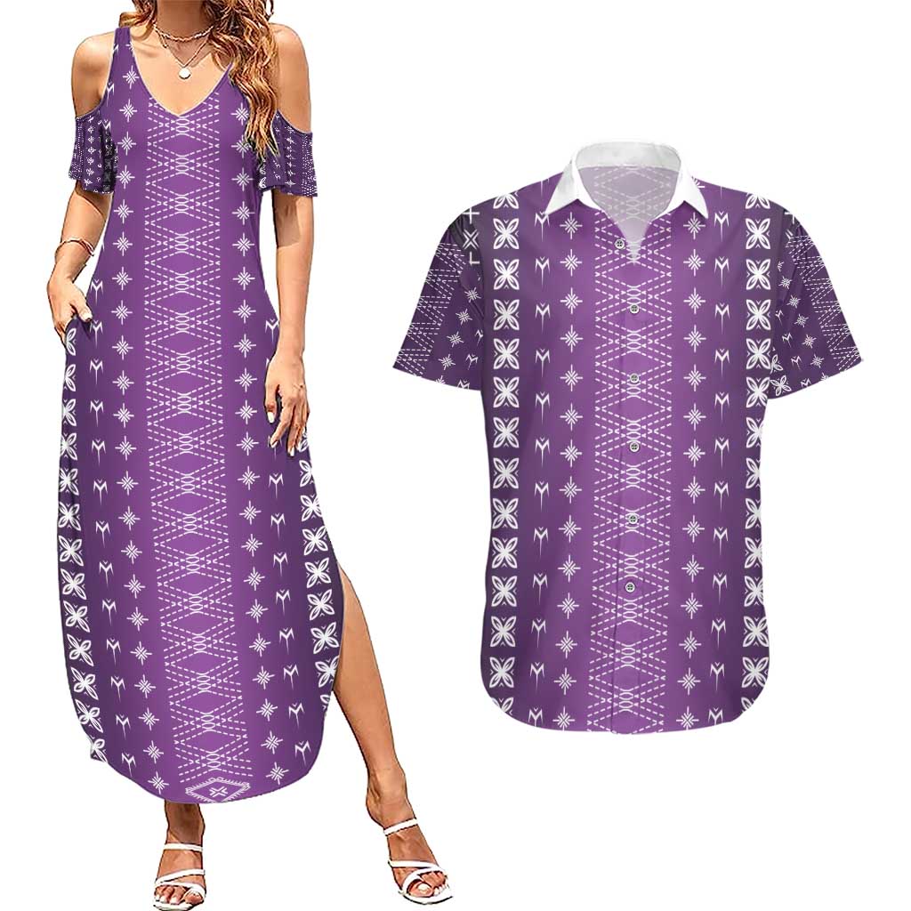 Purple Samoa Malu Tattoo Inspired Couples Matching Summer Maxi Dress and Hawaiian Shirt - Polynesian Pride