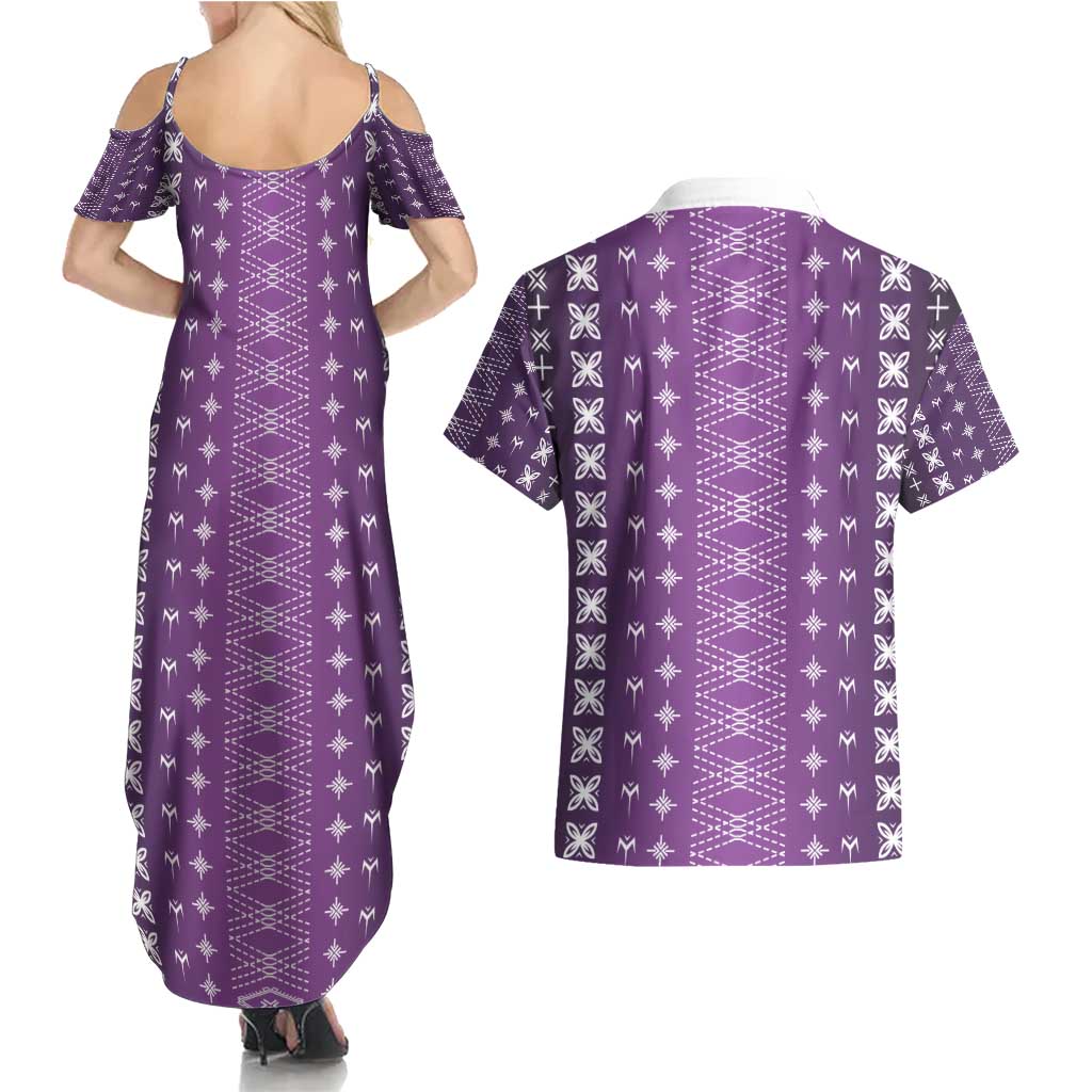 Purple Samoa Malu Tattoo Inspired Couples Matching Summer Maxi Dress and Hawaiian Shirt - Polynesian Pride