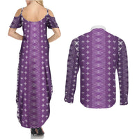 Purple Samoa Malu Tattoo Inspired Couples Matching Summer Maxi Dress and Long Sleeve Button Shirt LT05 - Polynesian Pride