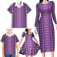 Purple Samoa Malu Tattoo Inspired Family Matching Long Sleeve Bodycon Dress and Hawaiian Shirt - Polynesian Pride