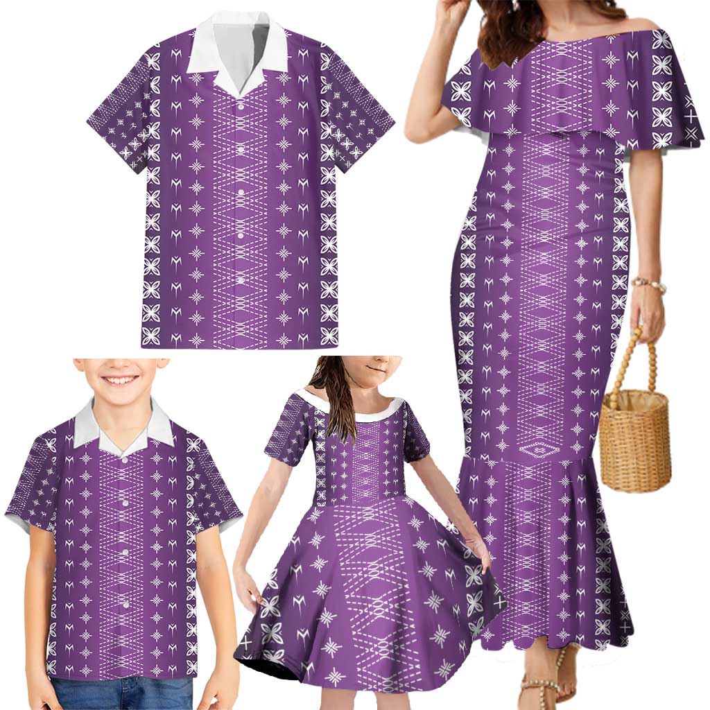 Purple Samoa Malu Tattoo Inspired Family Matching Mermaid Dress and Hawaiian Shirt - Polynesian Pride