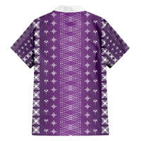 Purple Samoa Malu Tattoo Inspired Family Matching Off Shoulder Short Dress and Hawaiian Shirt - Polynesian Pride