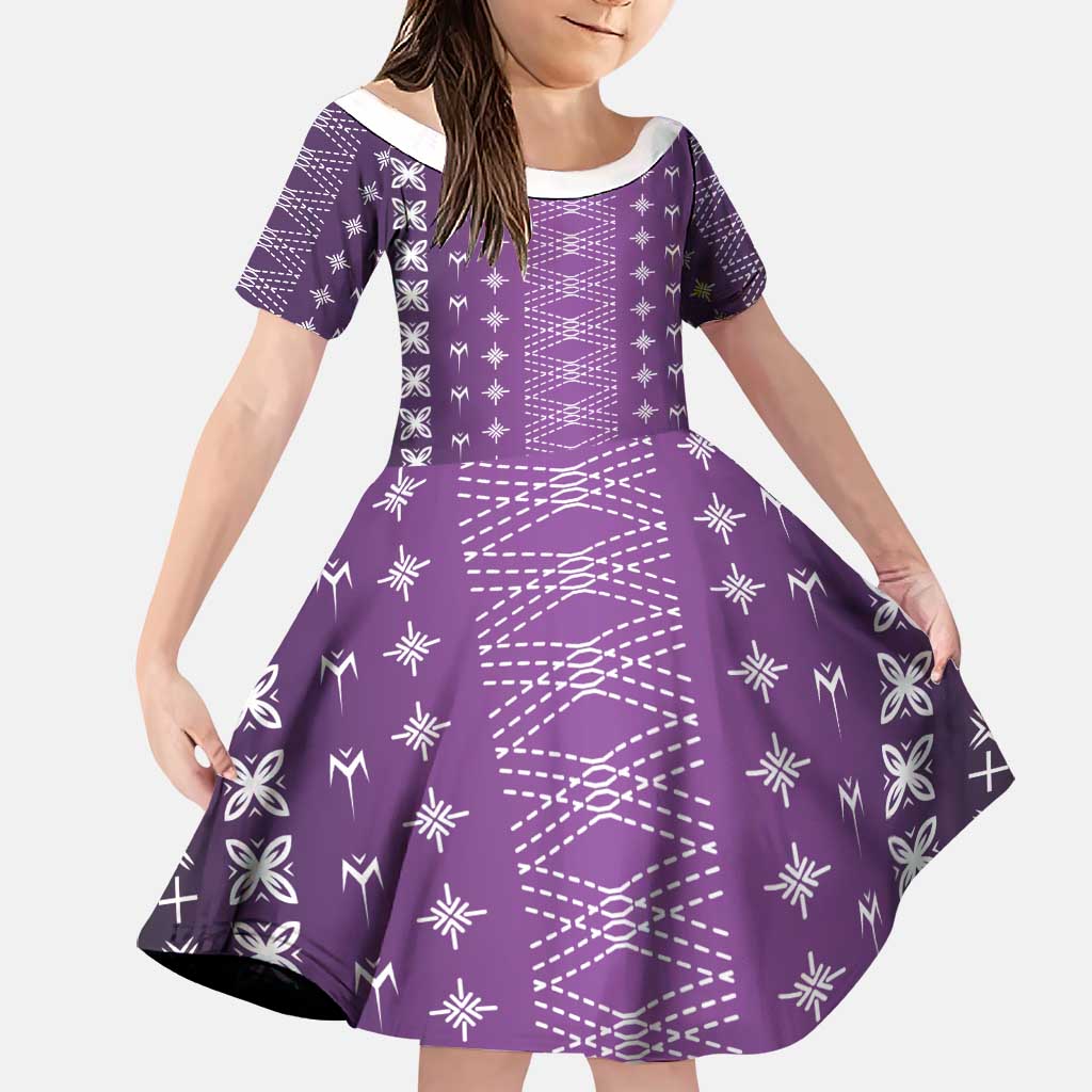 Purple Samoa Malu Tattoo Inspired Family Matching Puletasi and Hawaiian Shirt LT05 Daughter's Dress Purple - Polynesian Pride