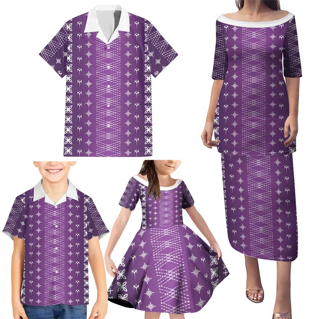 Purple Samoa Malu Tattoo Inspired Family Matching Puletasi and Hawaiian Shirt LT05 - Polynesian Pride