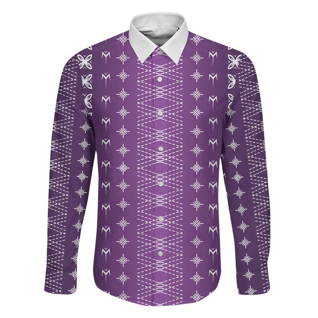 Purple Samoa Malu Tattoo Inspired Family Matching Puletasi and Hawaiian Shirt LT05 Dad's Shirt - Long Sleeve Purple - Polynesian Pride