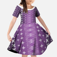 Purple Samoa Malu Tattoo Inspired Family Matching Short Sleeve Bodycon Dress and Hawaiian Shirt - Polynesian Pride