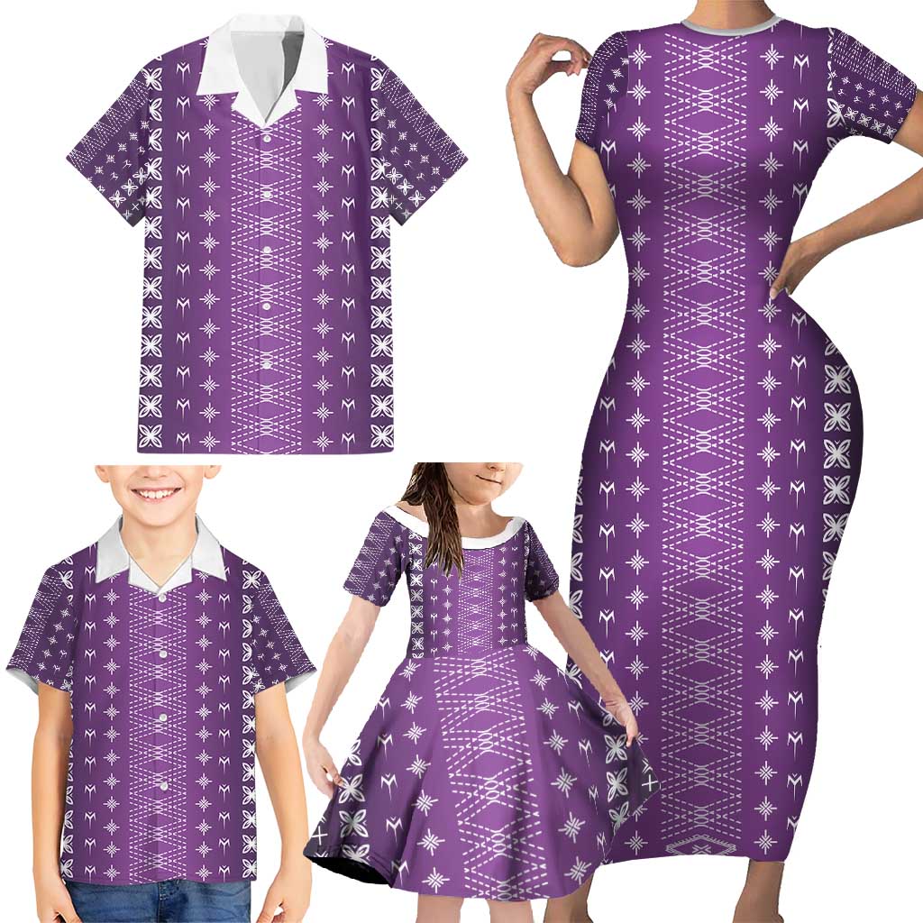 Purple Samoa Malu Tattoo Inspired Family Matching Short Sleeve Bodycon Dress and Hawaiian Shirt - Polynesian Pride