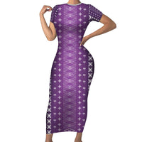 Purple Samoa Malu Tattoo Inspired Family Matching Short Sleeve Bodycon Dress and Hawaiian Shirt - Polynesian Pride