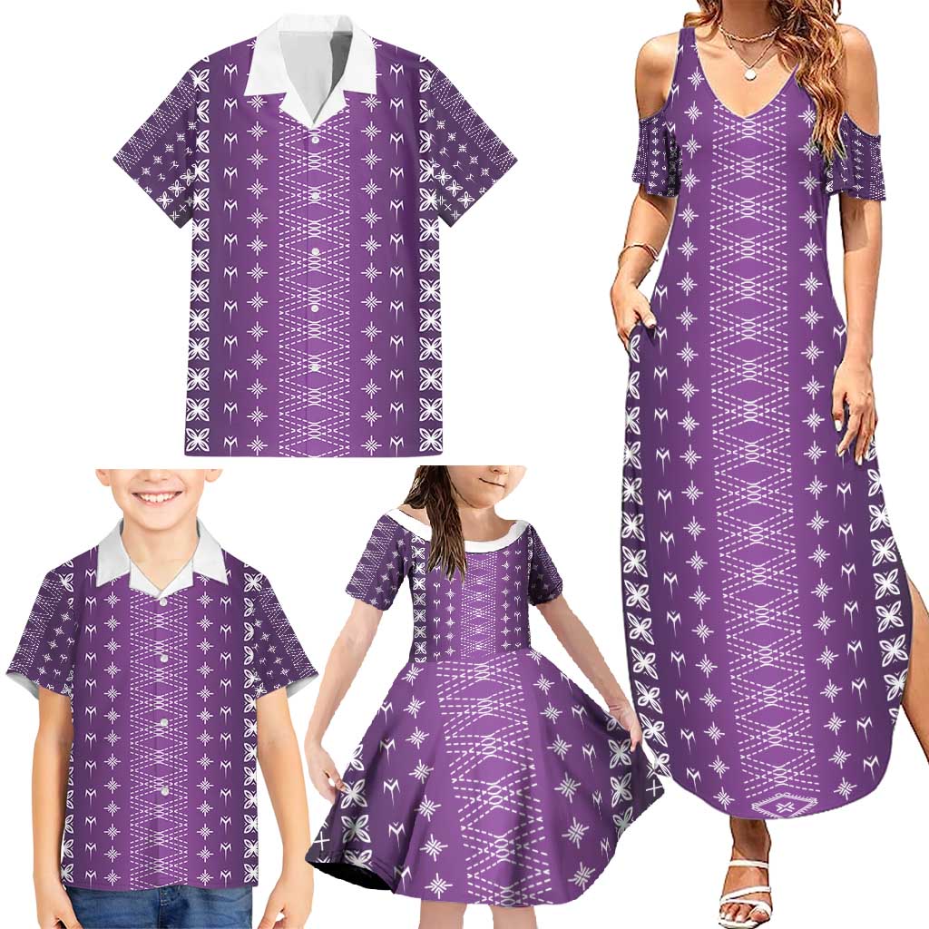 Purple Samoa Malu Tattoo Inspired Family Matching Summer Maxi Dress and Hawaiian Shirt - Polynesian Pride