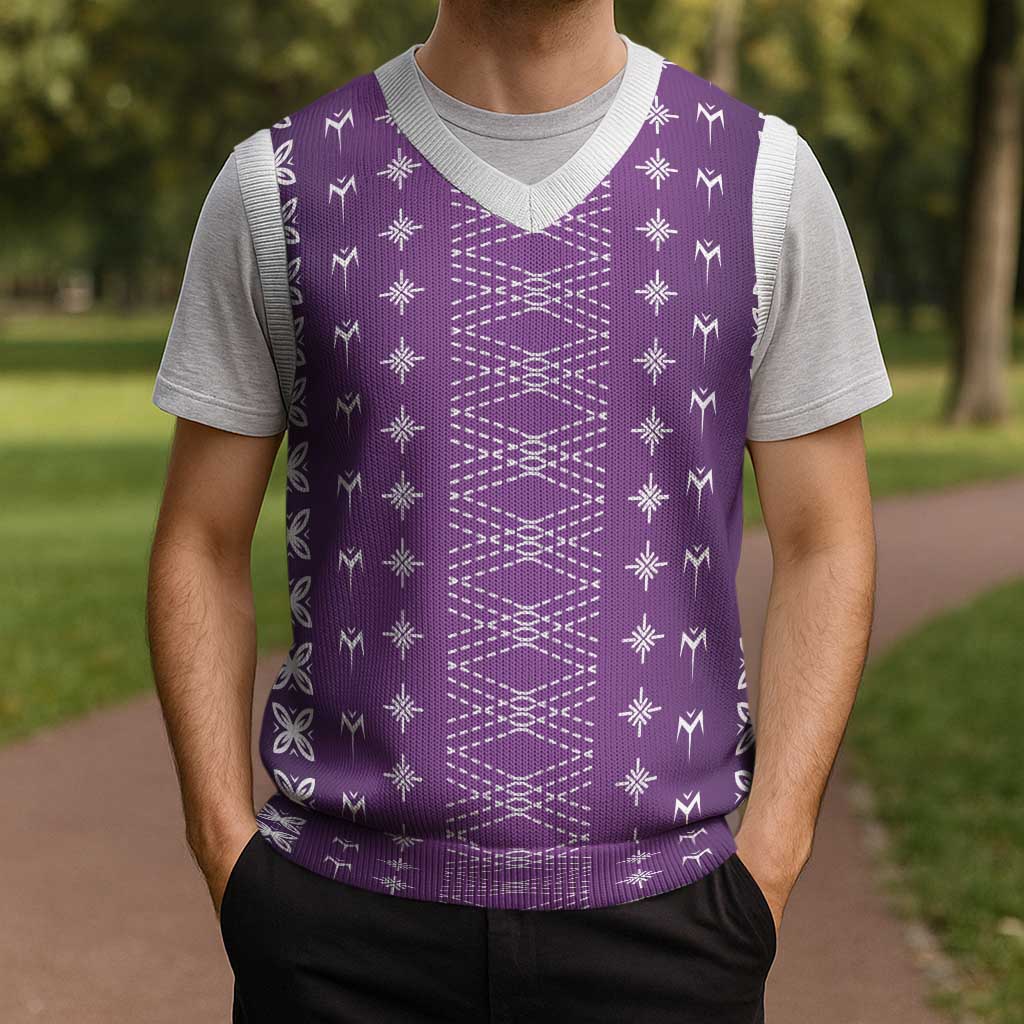 Purple Samoa Malu Tattoo Inspired Christmas Knitted V-Neck Vest LT05 - Polynesian Pride