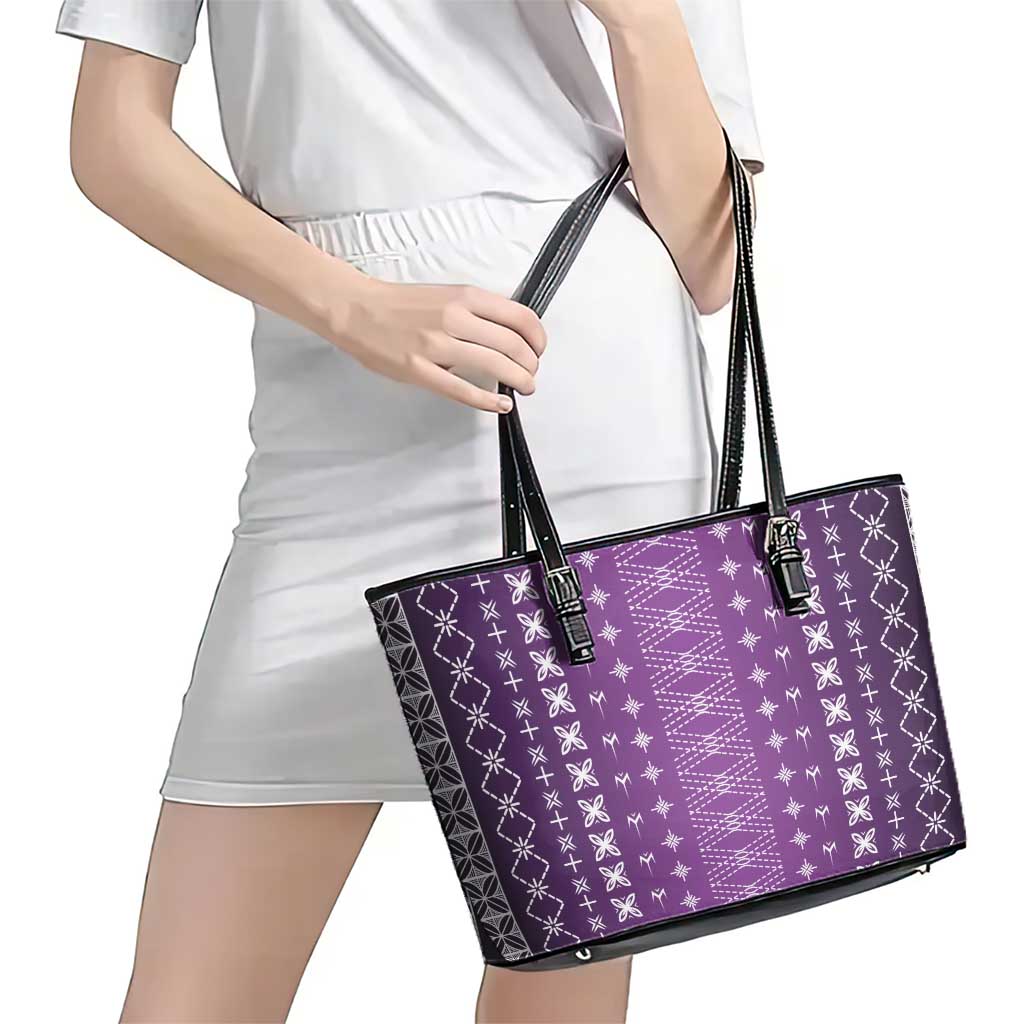 Purple Samoa Malu Tattoo Inspired Leather Tote Bag LT05 - Polynesian Pride