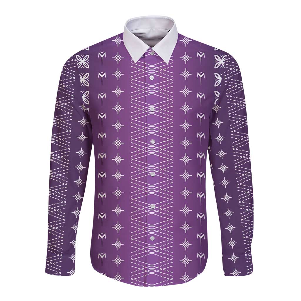 Purple Samoa Malu Tattoo Inspired Long Sleeve Button Shirt - Polynesian Pride
