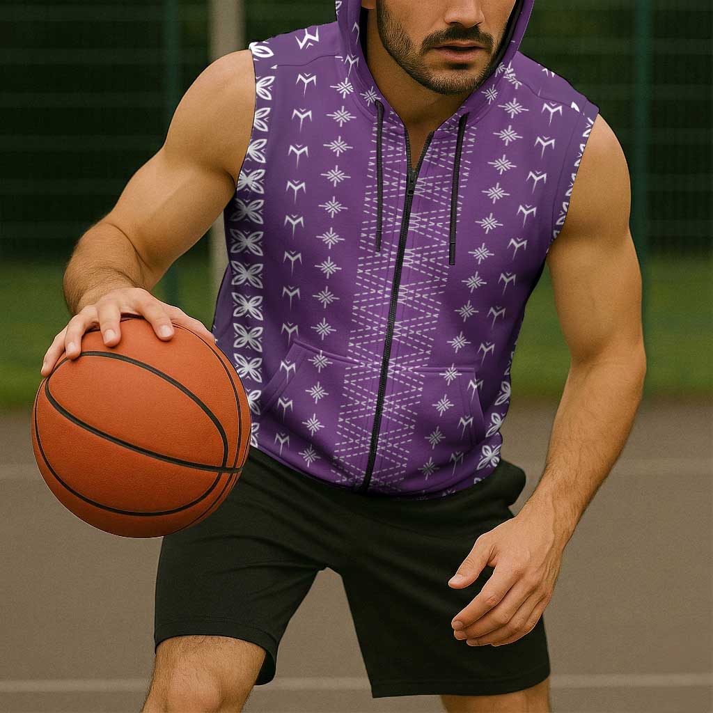 Purple Samoa Malu Tattoo Inspired Sleeveless Zip Hoodie - Polynesian Pride