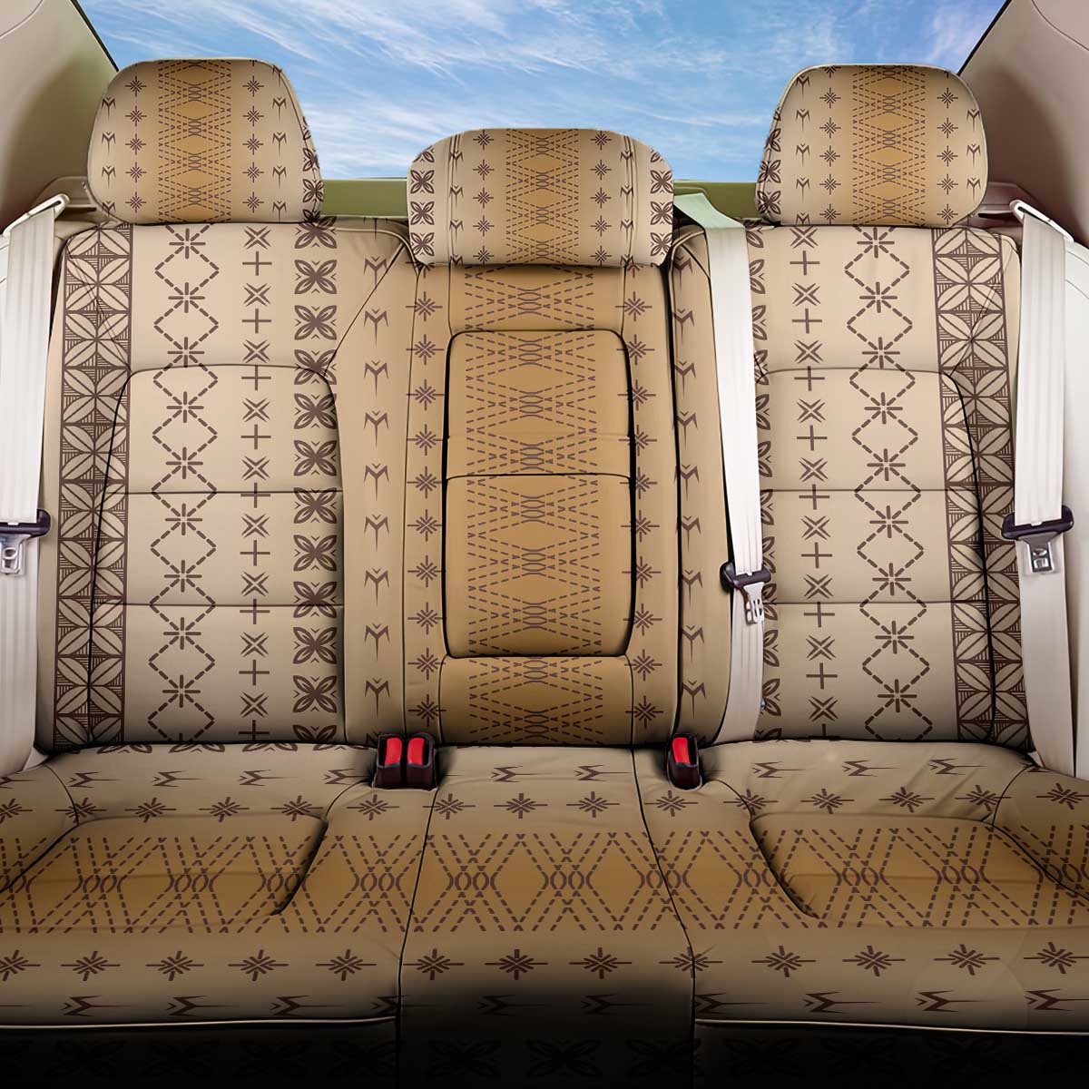 Beige Samoa Malu Tattoo Inspired Back Car Seat Cover - Polynesian Pride
