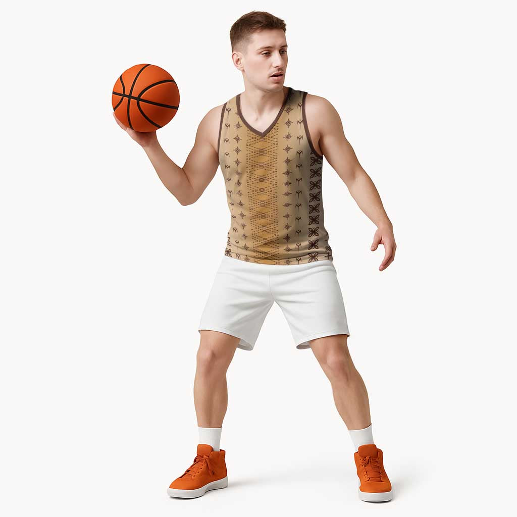 Beige Samoa Malu Tattoo Inspired Basketball Jersey LT05 - Polynesian Pride