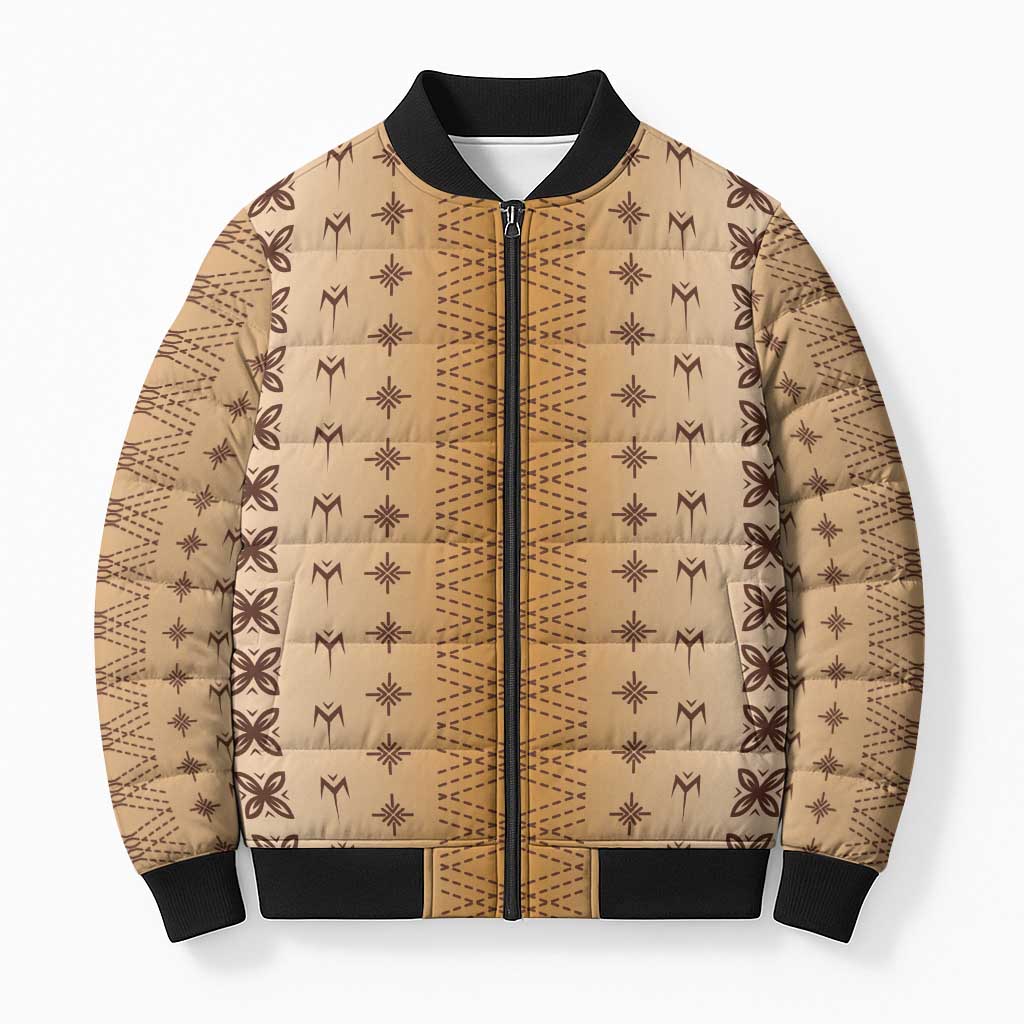 Beige Samoa Malu Tattoo Inspired Bomber Puffer Jacket - Polynesian Pride
