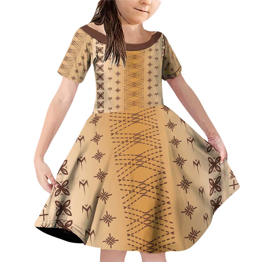 Beige Samoa Malu Tattoo Inspired Family Matching Off Shoulder Short Dress and Hawaiian Shirt - Polynesian Pride