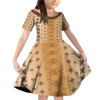 Beige Samoa Malu Tattoo Inspired Family Matching Off Shoulder Short Dress and Hawaiian Shirt - Polynesian Pride