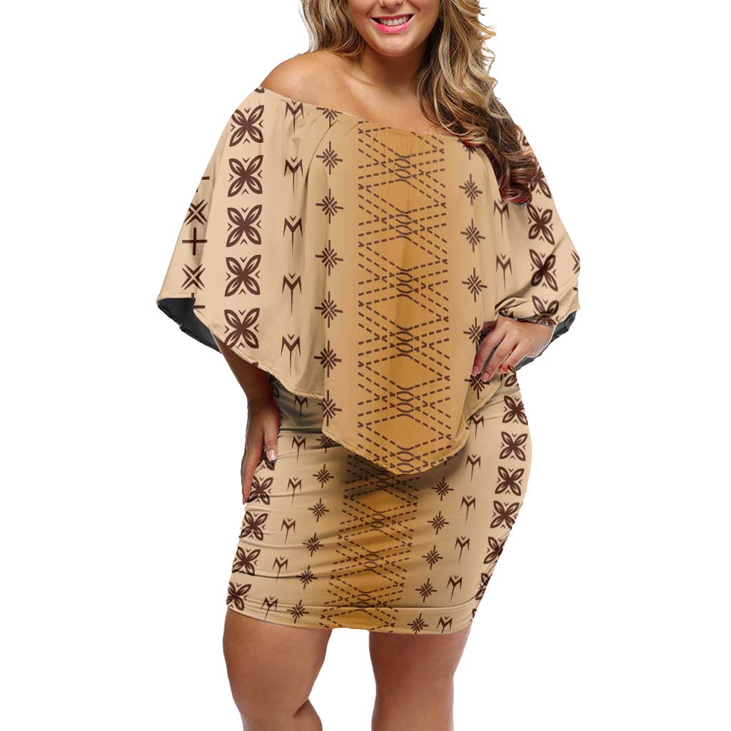 Beige Samoa Malu Tattoo Inspired Family Matching Off Shoulder Short Dress and Hawaiian Shirt - Polynesian Pride