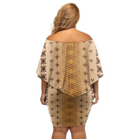 Beige Samoa Malu Tattoo Inspired Family Matching Off Shoulder Short Dress and Hawaiian Shirt - Polynesian Pride