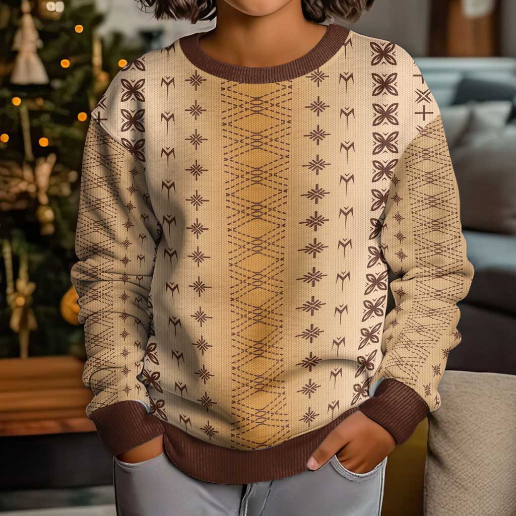 Beige Samoa Malu Tattoo Inspired Kid Ugly Christmas Sweater LT05 - Polynesian Pride