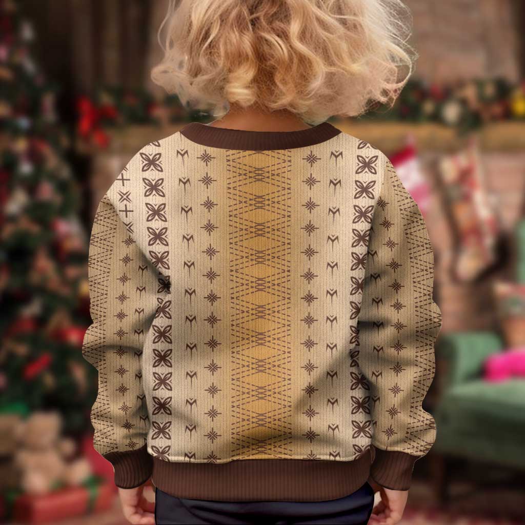 Beige Samoa Malu Tattoo Inspired Kid Ugly Christmas Sweater LT05 - Polynesian Pride