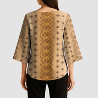 Beige Samoa Malu Tattoo Inspired Kimono Sleeve Blouse - Polynesian Pride