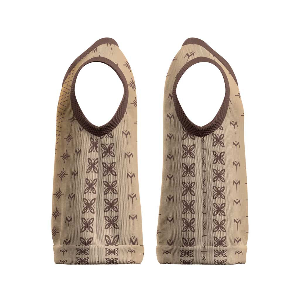 Beige Samoa Malu Tattoo Inspired Christmas Knitted V-Neck Vest LT05 - Polynesian Pride