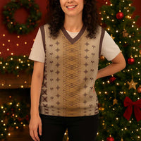 Beige Samoa Malu Tattoo Inspired Christmas Knitted V-Neck Vest LT05 - Polynesian Pride
