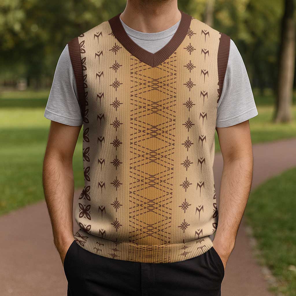 Beige Samoa Malu Tattoo Inspired Christmas Knitted V-Neck Vest LT05 - Polynesian Pride