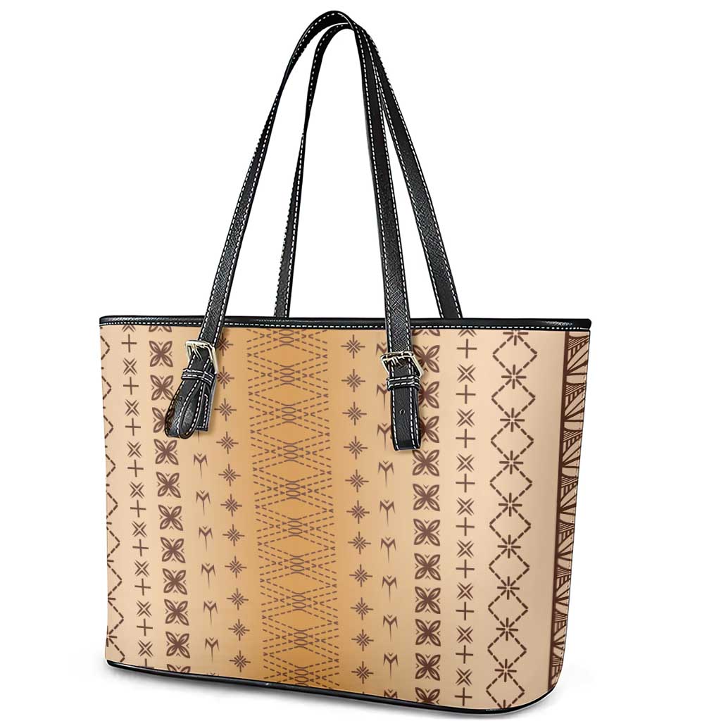 Beige Samoa Malu Tattoo Inspired Leather Tote Bag LT05 - Polynesian Pride