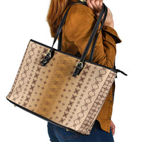 Beige Samoa Malu Tattoo Inspired Leather Tote Bag LT05 - Polynesian Pride