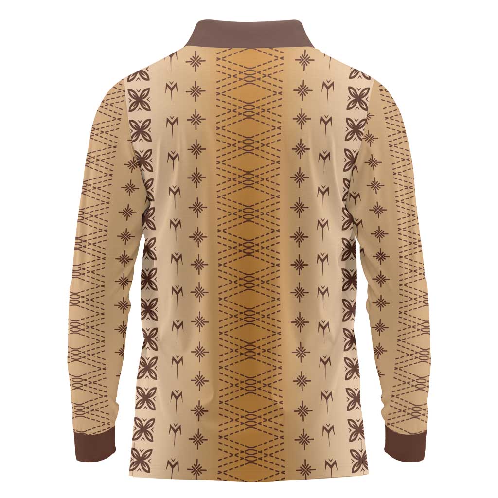 Beige Samoa Malu Tattoo Inspired Long Sleeve Polo Shirt LT05 - Polynesian Pride