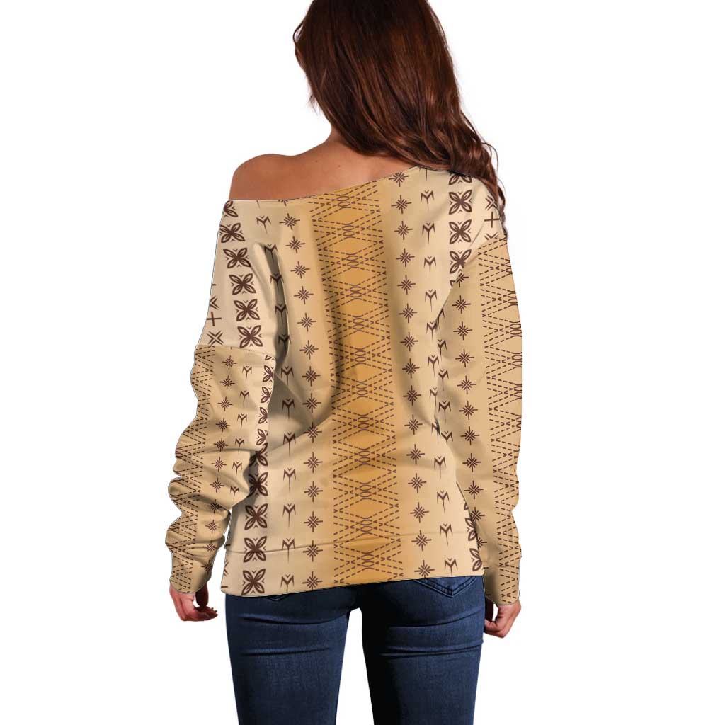 Beige Samoa Malu Tattoo Inspired Off Shoulder Sweater LT05 - Polynesian Pride