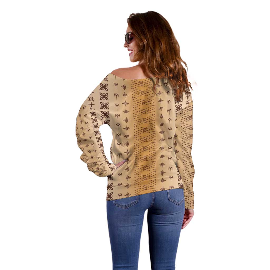 Beige Samoa Malu Tattoo Inspired Off Shoulder Sweater LT05 - Polynesian Pride