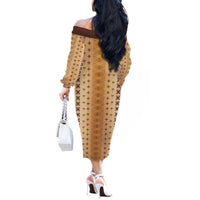 Beige Samoa Malu Tattoo Inspired Off The Shoulder Long Sleeve Dress - Polynesian Pride
