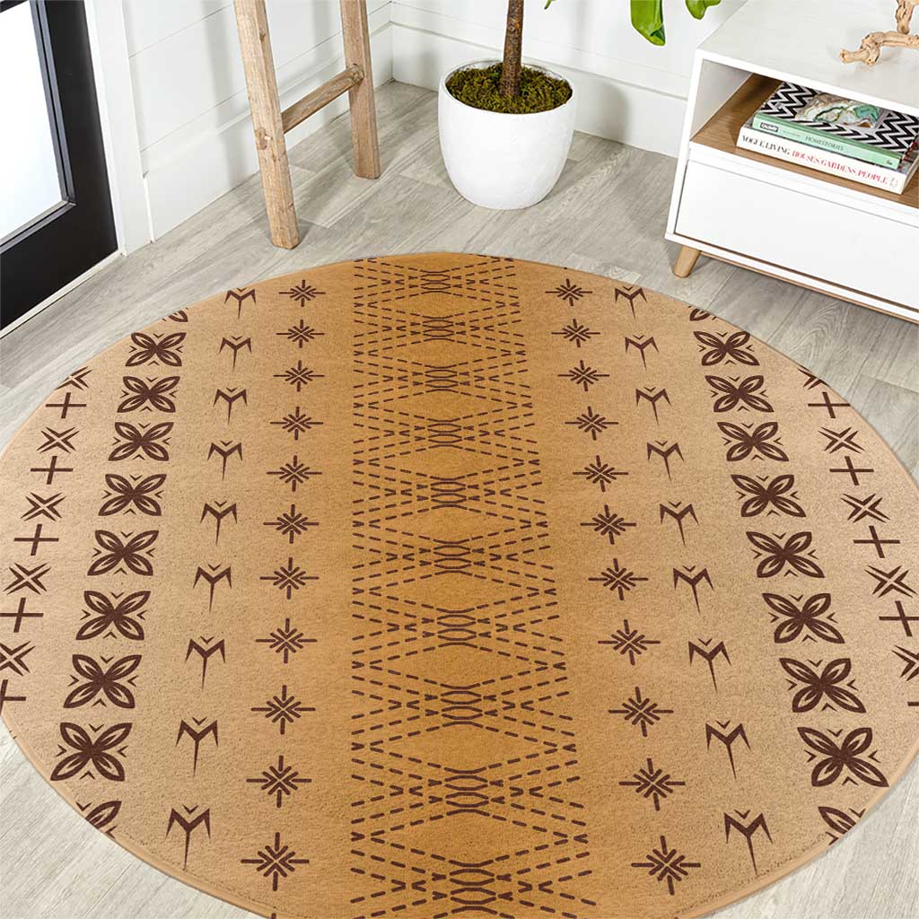 Beige Samoa Malu Tattoo Inspired Round Carpet - Polynesian Pride