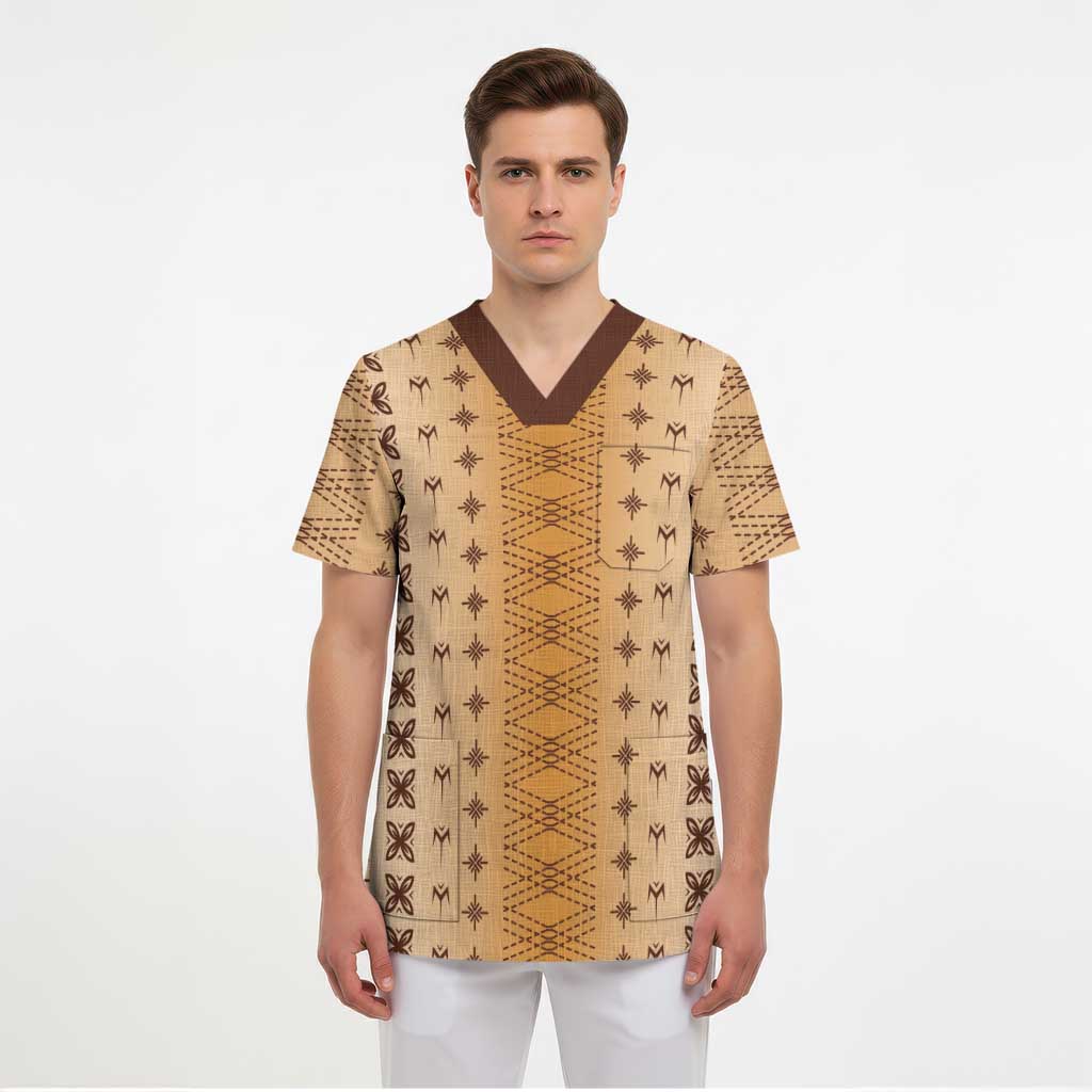 Beige Samoa Malu Tattoo Inspired Scrub Top LT05 - Polynesian Pride