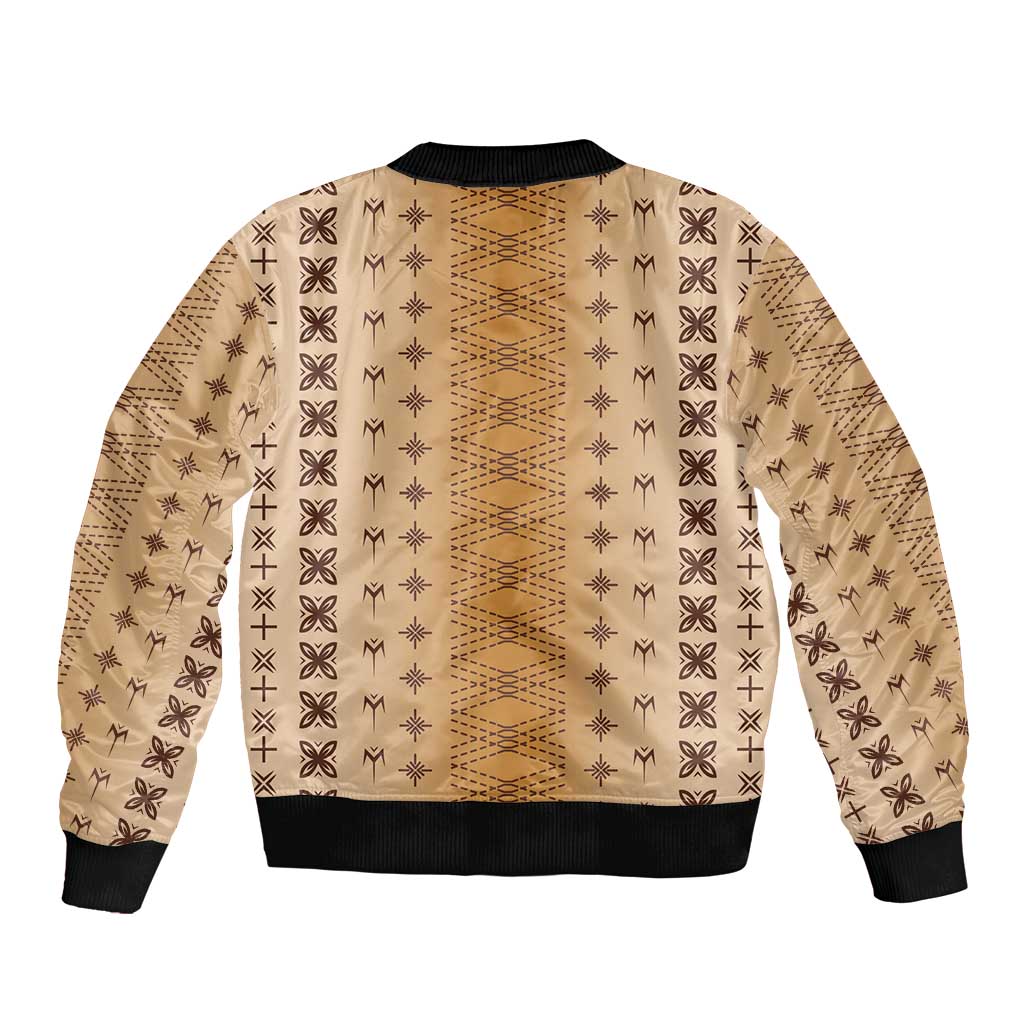 Beige Samoa Malu Tattoo Inspired Sleeve Zip Bomber Jacket - Polynesian Pride