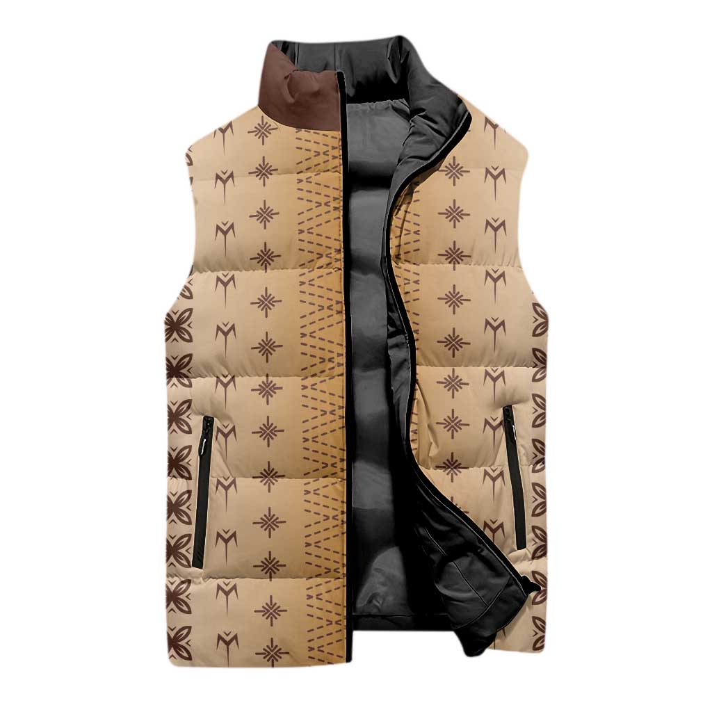 Beige Samoa Malu Tattoo Inspired Sleeveless Puffer Jacket LT05 - Polynesian Pride
