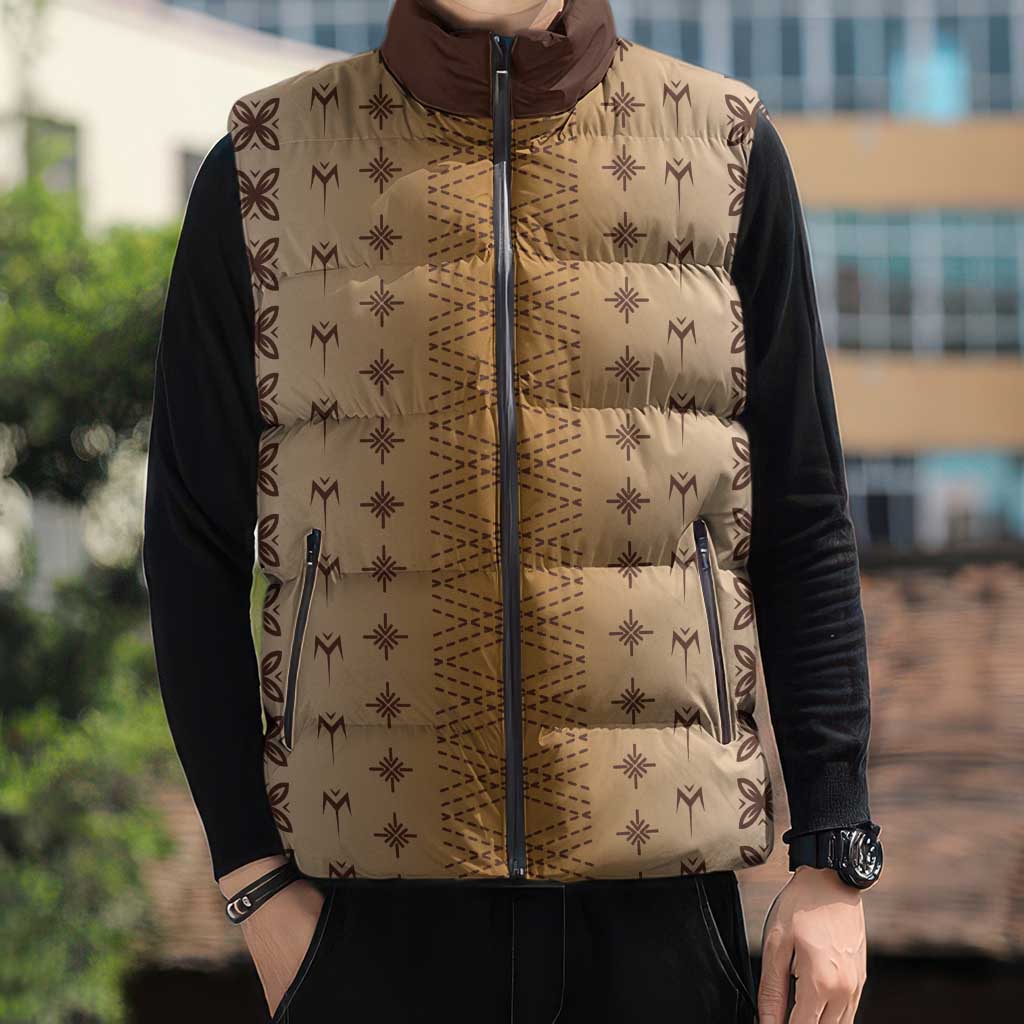 Beige Samoa Malu Tattoo Inspired Sleeveless Puffer Jacket LT05 - Polynesian Pride