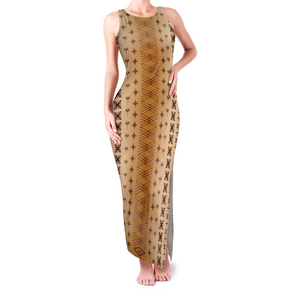 Beige Samoa Malu Tattoo Inspired Tank Maxi Dress - Polynesian Pride
