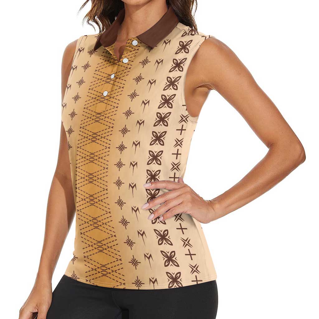 Beige Samoa Malu Tattoo Inspired Women Sleeveless Polo Shirt LT05 - Polynesian Pride
