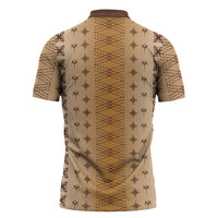 Beige Samoa Malu Tattoo Inspired Zipper Polo Shirt LT05 - Polynesian Pride